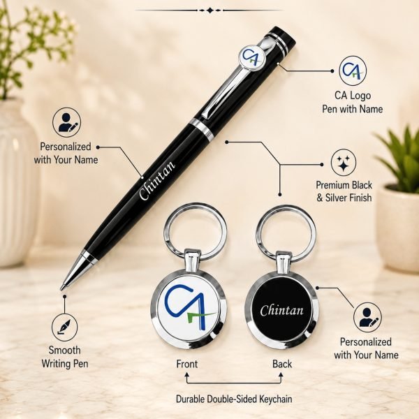 Customized CA Combo Set, Personalized pen and keychain set for professional gifting