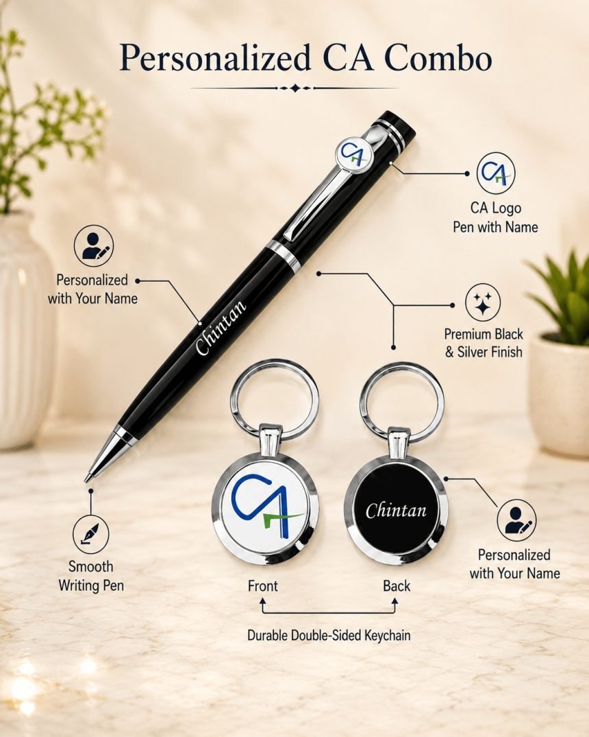 Customized CA Combo Set, Personalized pen and keychain set for professional gifting