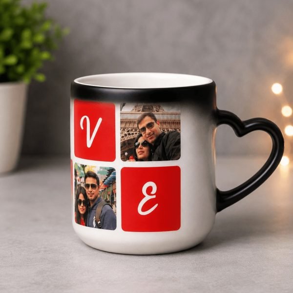 Couple Mug Set, Heart Handle Magic Mug