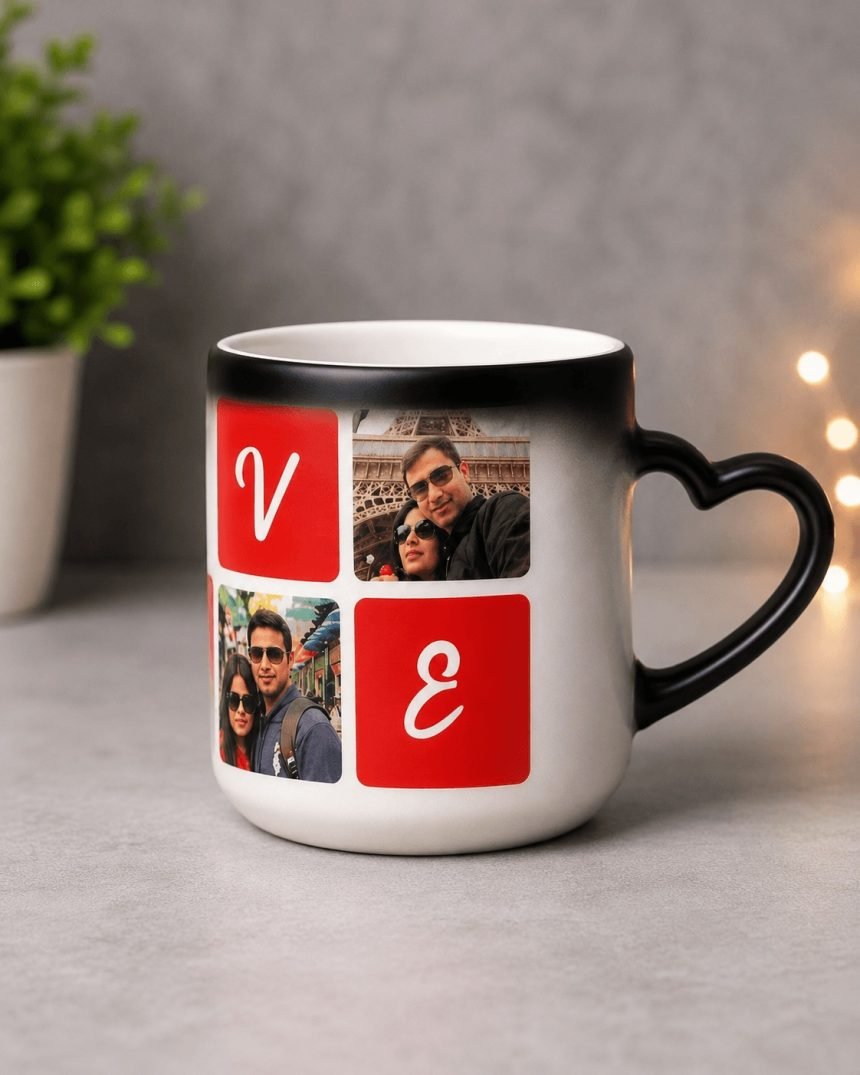 Couple Mug Set, Heart Handle Magic Mug