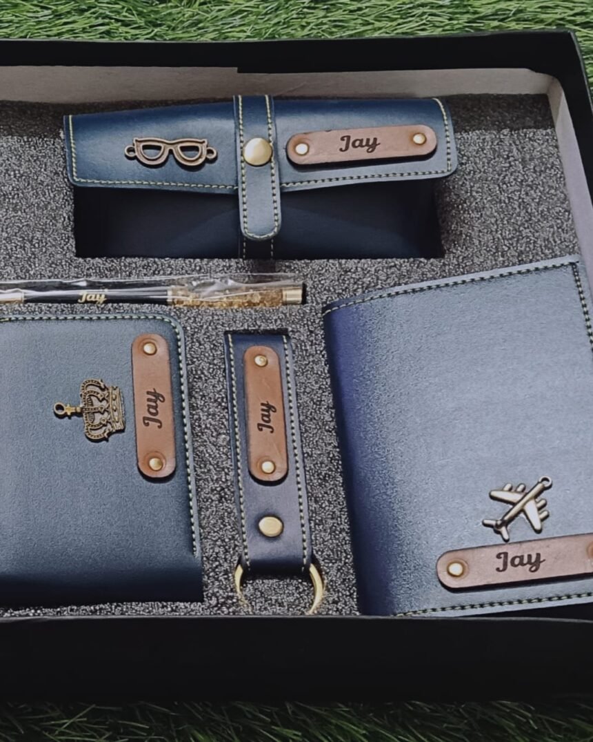 Leather Combo Gift Set with Personalized Wallet & Accessories