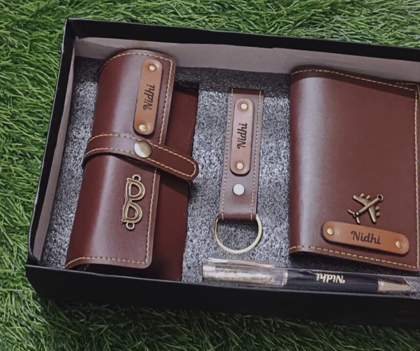 Leather Combo Gift Set with Personalized Wallet & Other Accessories