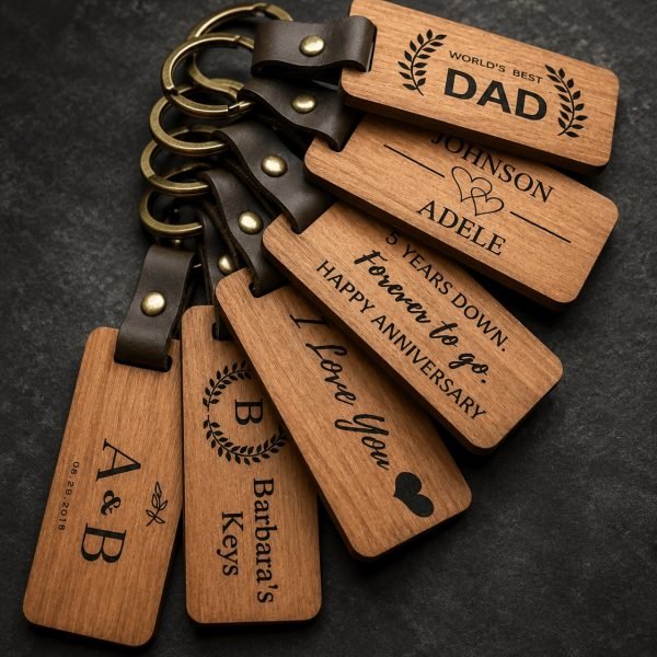 Wooden Keychain, Personalized Wooden Keychain Name Tag