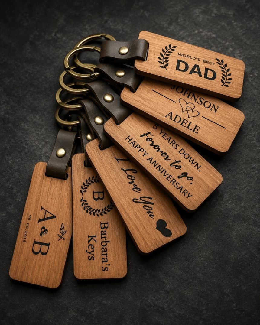Wooden Keychain, Personalized Wooden Keychain Name Tag
