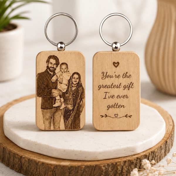 Wooden Keychain Couple Photo