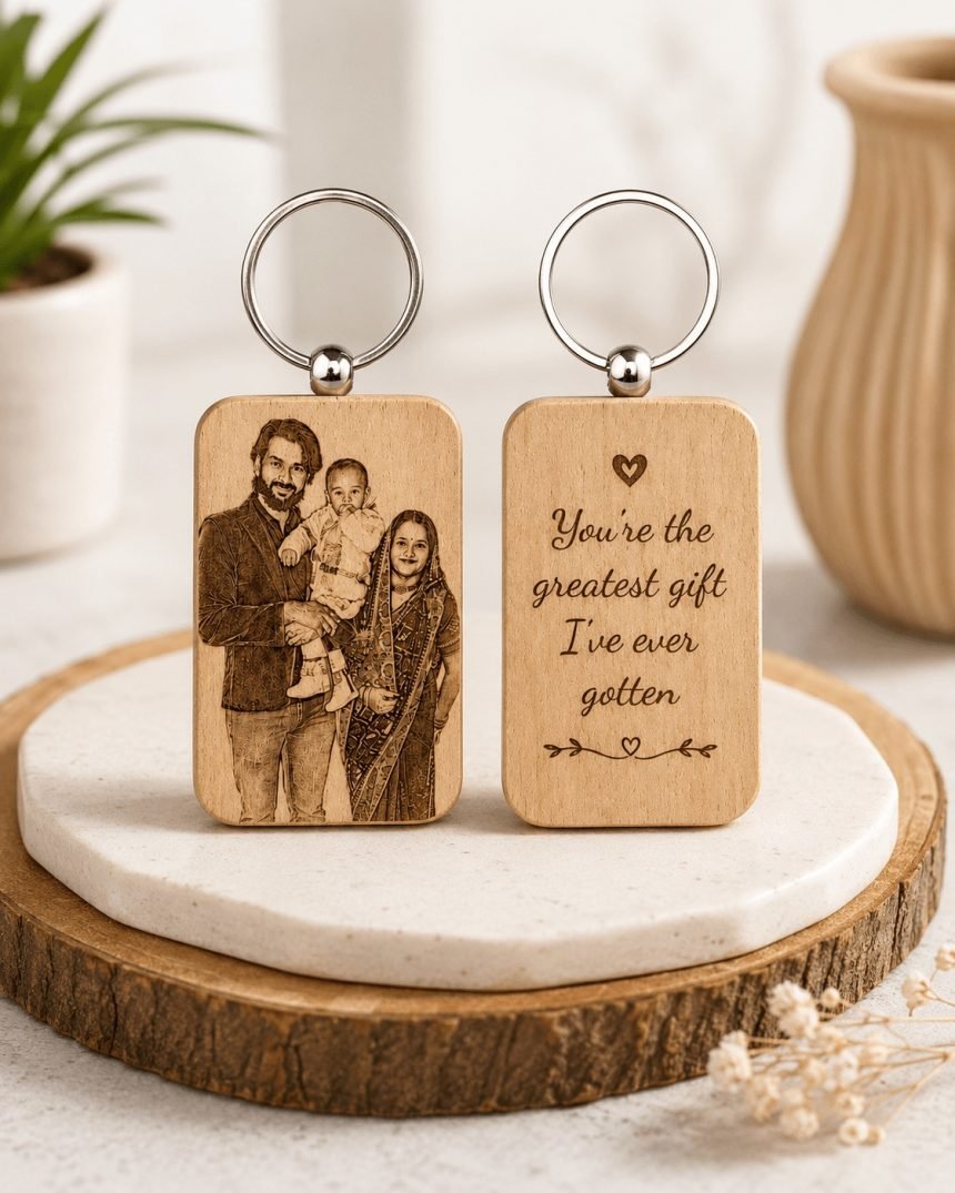 Wooden Keychain Couple Photo